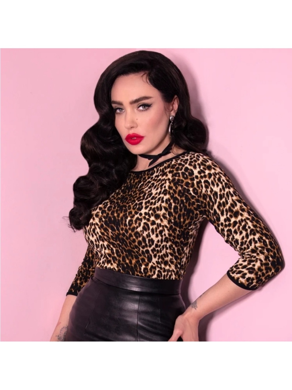 Vixen WILD WAYS Leopard Print 3/4 Sleeve Women's Top Animal Print Medium Large